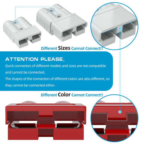 Diagram showing compatibility issues in Built Tough 120 Amp Battery Quick Disconnect Connector Kit For 2 To 6 Gauge Cables 600V.