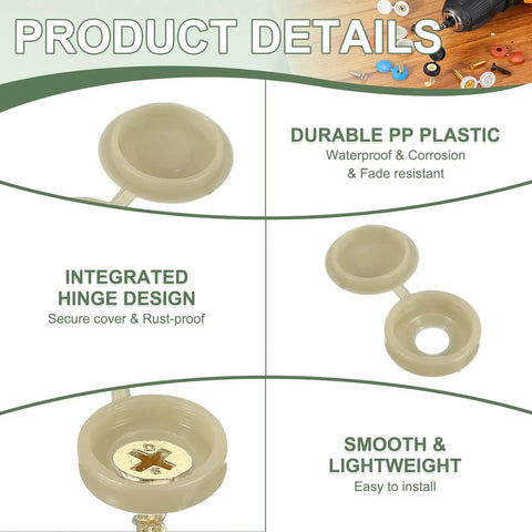 Slick Hinged Screw Snap Covers Set Of 200 Bronze Plastic Shutter Screw Caps for easy installation and integrated hinge design.