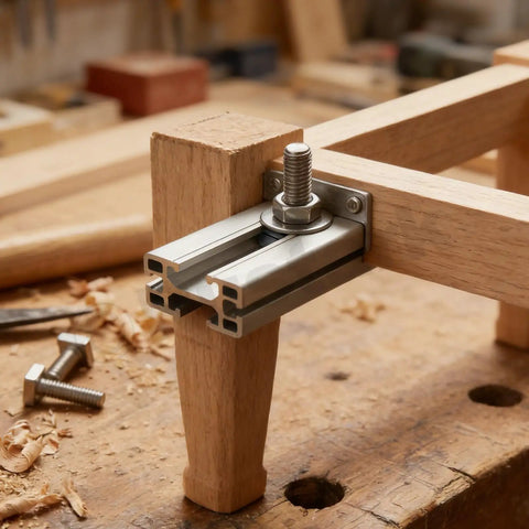 18 Piece M8 T Track Bolts Kit With Nuts And Washers in woodworking setup on table