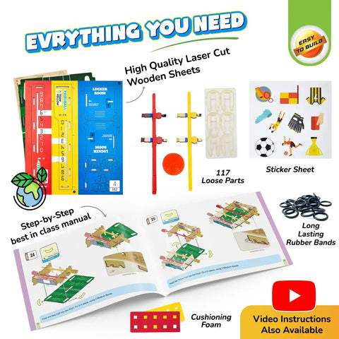 DIY Foosball Table Toy For Kids 6 To 12 With Step By Step Build Guide Action Packed Tabletop Fun For Boys And Girls Hands On Mechanics DIY Kit Creative STEM Play For Young Builders, wooden parts and manual