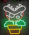 Piranha Plant LED Neon Sign Night Light For Super Mario Fans, Dope Retro Arcade Bedroom Decor With Dimmer Switch, lit glow