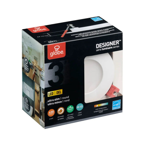 Box of Ultra Slim LED Integrated Recessed Lighting Kit Four Pack 6 Watts Energy Star IC And Wet Rated Dimmer Compatible 420 Lumens 3000K