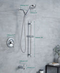 Five Spray Modes Rain Shower Head System With Single Handle Tub And Shower Trim Kit Adjustable Slide Bar Chrome Finish 2.0 GPM Flow Easy Temperature Control Modern Bathroom Shower Upgrade installed in bathroom
