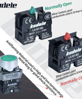 2 Pack 22mm Momentary Push Button Switches Red And Green 1NO 1NC SPDT; metal head with IP65 waterproof rating; electrical contacts shown
