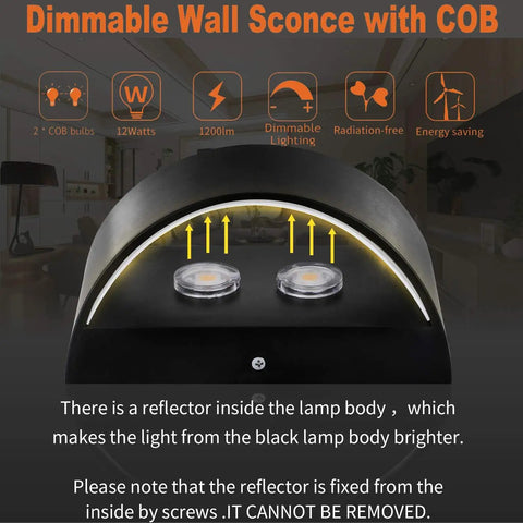 LED Wall Sconce Light Indoor Dimmable Modern 12W Hallway Wall Lighting for Living Room Bedroom Stairwell With Warm White Glow Easy Dimmer Control And Subtle Ambient Illumination showcasing COB technology and light reflectors