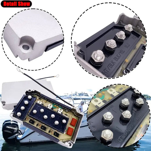 Two New Replacement Power Pack Switch Box For Outboard Motors 50 HP 90 HP 115 HP 150 HP 200 HP Beefy Marine Grade Build With Easy Install Replaces 332-7778A12 332-7778A9 332-7778A6 332-7778A3 332-5524A1 in close-up detail showing components and connections.