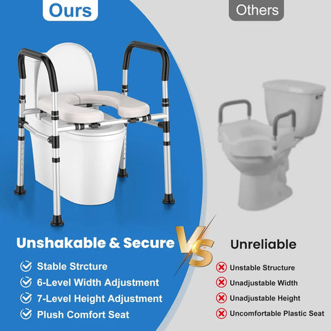 Premium Raised Toilet Seat Featuring Secure Grip Handles For Seniors And Pre And Post Surgery Recovery Built Tough With Anti Slip Base No Hassle Setup Supports Four Hundred Pounds FSA HSA Approved Bath Gear