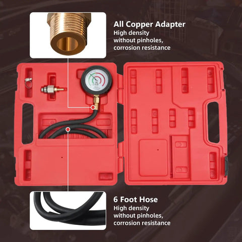 Back Pressure Exhaust Tester Gauge For Cars With A Six Foot Hose Pro Grade Catalytic Converter Diagnostic Tool To Diagnose Exhaust System Backpressure And Catback Performance Easy Idle Testing And Troubleshooting, red case