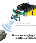 DIY Electronic Car Kit With Infrared Sensor Ultrasonic Module And Motorized Chassis Hands On Robot Practice Set Including PCB Components And Wiring For Fun Experiments Teaching Circuitry And Coding ultrasonic sensor on obstacle-avoidance chassis