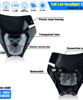 Front and back view of Universal LED Dirt Bike Headlight Kit With 2100 Lm Output For Enduro Pit Bikes And ATVs, showing layout