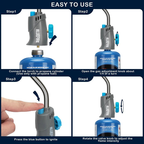 Step-by-step guide to using Trigger Start Gas Welding Torch Head For Propane And MAP PRO Fuel with 1.5 inch extension and piezo ignition.