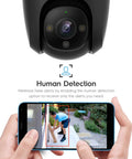 4MP Outdoor PT WiFi Security Cam With Pan Tilt And 16x Digital Zoom Ultra HD NightColor Night Vision above phone with human detection view