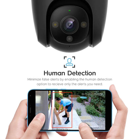 4MP Outdoor PT WiFi Security Cam With Pan Tilt And 16x Digital Zoom Ultra HD NightColor Night Vision above phone with human detection view