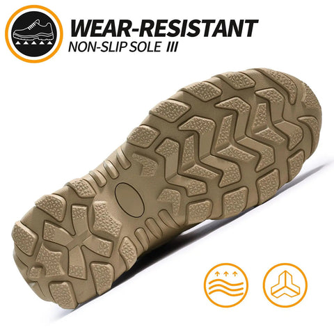 Sole view of Heavy Duty Steel Toe Work Boots for Men Breathable High Top Safety Shoes Built Tough for Construction and Industry