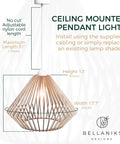 Wood Pendant Light With Adjustable Nylon Cord Modern Boho Ceiling Chandelier Basswood Frame And Oak Finish Easy Install