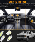 42 Piece Car Interior LED Light Kit 194 LED Bulbs DE3175 T10 31mm 41mm Dome Map Door Tail Light License Plate Universal Fit For Most Vehicles Easy Install showing cabin lighting and installation guide.