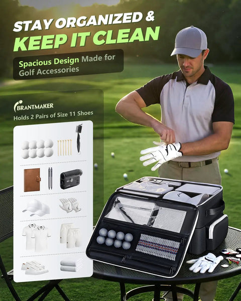 Durable Golf Trunk Organizer For Cars, Spacious Gear Storage With Water Repellent Exterior And Stain Proof Liner on golf course table