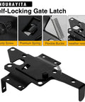 Self Closing Gate Hinge And Latch Kit For Wooden And Vinyl Fence Gates, Easy Install, Durable Weatherproof Self Locking Gate Latch, Fits Outdoor Fences Like Pool Gates And Barn Doors, Smooth Quiet Operation, black metal latch close-up