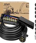 Heavy Duty 7 Way Inline Trailer Plug With 16 Feet Copper Blade Connector Cable Wiring Harness And Weatherproof 7 Pole Junction Box