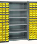 Dope Heavy Duty Deep Door Bin Cabinet With 96 Bright Yellow Plastic Parts Organizers and Adjustable Shelves for smooth garage storage setup