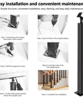 Rock Solid Matte Black Holeless Railing Post For Decks And Stairs Features Slick 270 Degree Adjustable Base shown in installation steps.