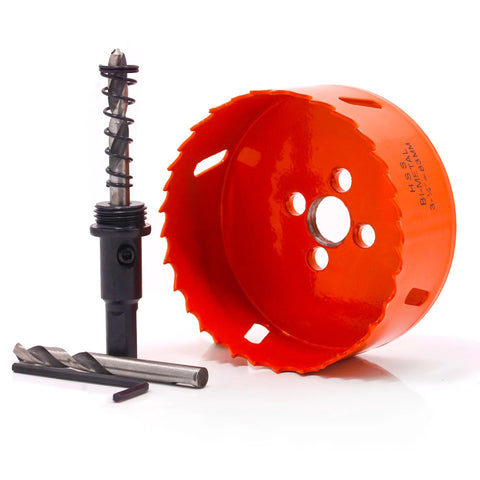 Koopi 3.25-inch orange bi-metal hole saw with arbor and drill bits