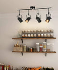Track Lighting Kit With Four Adjustable Heads Semi Flush Mount Ceiling Light Black Finish Dope LED Track Fixture For Living Room Kitchen Hallway Energy Efficient installed in a kitchen