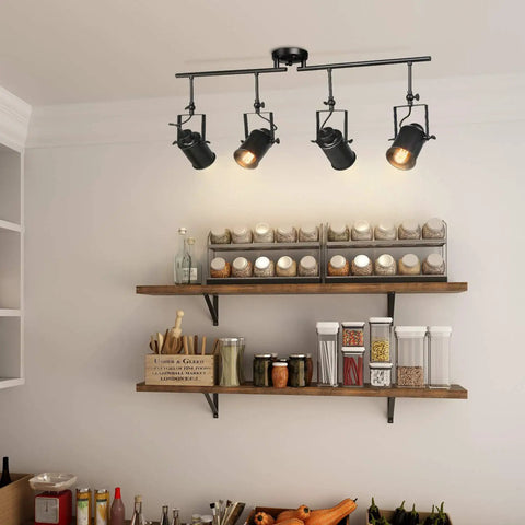 Track Lighting Kit With Four Adjustable Heads Semi Flush Mount Ceiling Light Black Finish Dope LED Track Fixture For Living Room Kitchen Hallway Energy Efficient installed in a kitchen