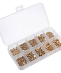 Huge 500 Pcs Brass Insert Nuts Assortment Kit Including M2 And M2.5 Knurled Fasteners for Heavy Duty Machinery Repair in storage box.