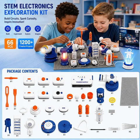 Hands On Circuit Kit For Kids 6 Plus With 66 Pieces And 1200 Plus Projects Electric Circuit Board Science Toy Electronics Exploration Set, kids at work