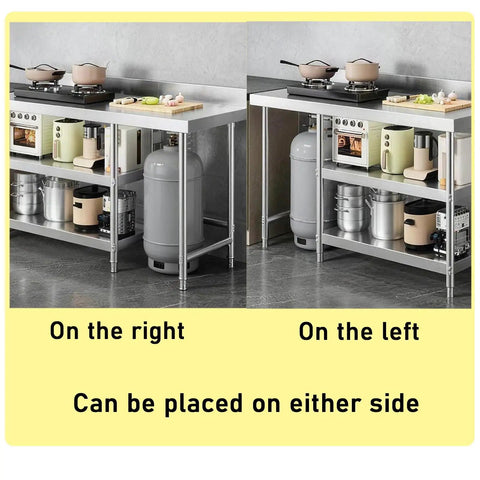 Beefy Heavy Duty 3 Tier Packing Station Workbench With Stainless Steel Top Thickened Surfaces and Storage Rack in kitchen