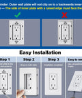 Steps for installing Matte White Screwless Wall Plates 8 Pack 1 Gang Outlet Covers with easy installation and removal instructions.