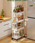 Slim Rolling Storage Cart Four Tiers For Narrow Spaces Mobile Bathroom And Kitchen Organizer With Slide Out Shelves