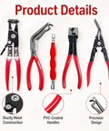 Hot Deals On This 5-In-1 Hose Clamp Pliers Kit, The Ultimate Auto Repair Tool For Tightening And Removing Clamps With Ease. Durable Metal Build Ensures Long Life While You Tackle Any Vehicle Maintenance Job Or DIY Fixin Like A Pro Mechanic In No Time At. five hose clamp pliers with PVC-coated red handles on white background