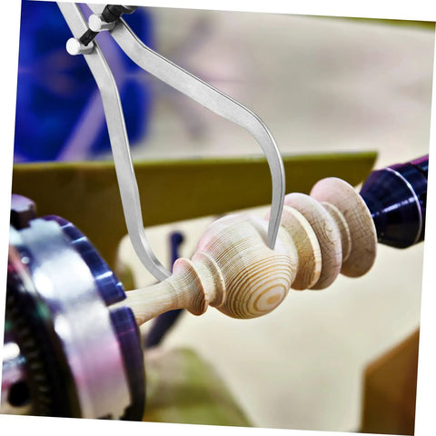 The Real Deal Heavy Duty Outside Caliper For Woodturning Precision Measuring Tool Built Tough Using Premium Carbon Steel Truly Portable Woodworking Accessory With Knockout Accuracy Guaranteed measuring a wooden object on a lathe.