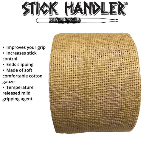 Heavy Duty Drumstick Grip Tape Pro Pack Tan, cotton gauze wrap for improved grip and stick control, enhances performance for drummers.