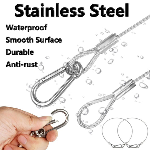 Five Pack Stainless Steel Safety Cables For Lighting Luggage Garage Doors And Cameras 20 Inch Long Load Rated Up To 88 Lbs Per Cable Easy Install