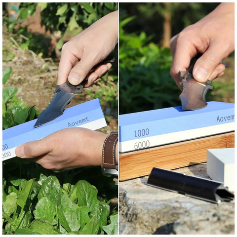 Double Sided Knife Sharpening Stone Kit With Grit 1000 And 6000 Wet Stone Non Slip Base Angle Guide And Flattening Stone