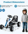 Kids Pedal Go Kart With Adjustable Seat Handbrake Free Wheel And Pedal Modes Four Wheel Ride On Toy Car next to child model
