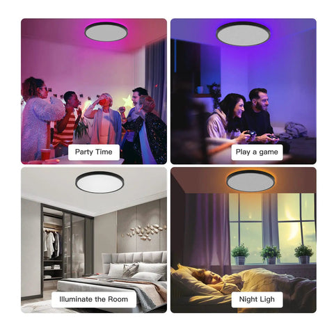 12 Inch Smart Alexa Ceiling Light With Remote Control Lit RGB Color Changing Black Flush Mount Light for varied room settings