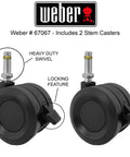 Genesis II Locking Caster Wheels Set For Grill Mobility, 2 Pack, Black, with locking feature and heavy-duty swivel