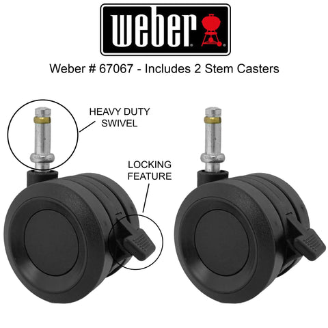 Genesis II Locking Caster Wheels Set For Grill Mobility, 2 Pack, Black, with locking feature and heavy-duty swivel