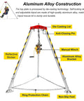 Heavy Duty Pulley Hoist Aluminum Rescue Tripod Worksite Ready Lift Kit with labeled construction details and winch system