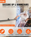 Rock Solid Six Foot Carbon Steel Staircase Handrail With Heavy Duty Wall Mounts Job Site Grade Industrial Pipe Railing Supports Four Forty Pounds Clean Rounded Edges Shop Ready For Porch Or Deck, installed on wall with user support.