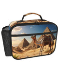 Camel Desert Insulated Lunch Box With Detachable Handle for Women and Men, featuring a camel and pyramids design, side view.