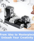 Zhrui Mini Metal Lathe Machine With 5 Pc Carbide Cutter Set, 20K Rpm Ultra Quiet Motor, All Metal Build, High Precision Turning For Wood Acrylic And Soft Metals Ready To Use Out The Box with various materials.