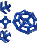 Close-up of Outdoor Faucet Handle Replacement Kit 5 Pack Blue Iron Valve Handwheels 2.3 Inch Size, showing details.