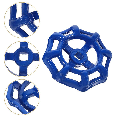 Close-up of Outdoor Faucet Handle Replacement Kit 5 Pack Blue Iron Valve Handwheels 2.3 Inch Size, showing details.