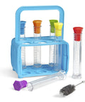 Hands On Starter Science Lab Kit With Flat Bottom Test Tubes And Lids, Six Tube Rack, Color Coded Stoppers, Brush, Activity Guide