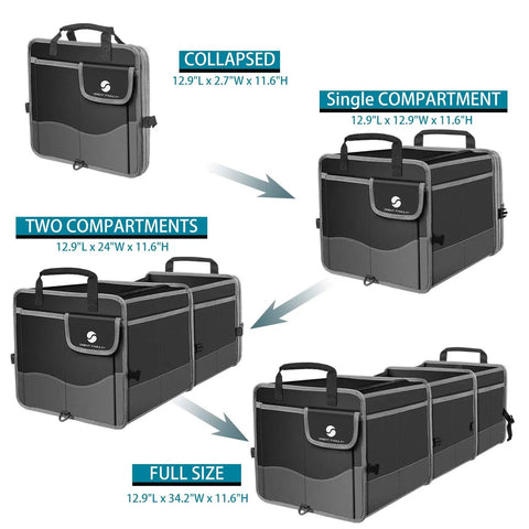 Trunk Organizer With Cooler For Cars, Collapsible Trunk Storage Container with non slip bottom strips, multi compartment views